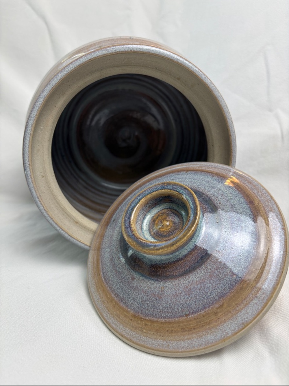 Stunning Studio Art Pottery Lidded Jar / Cookie Canister- Blue & Brown Glaze - Picture 3 of 10